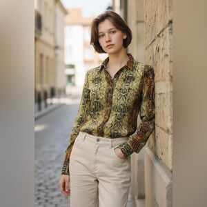 Stylish Snake Print Button-Up Shirt